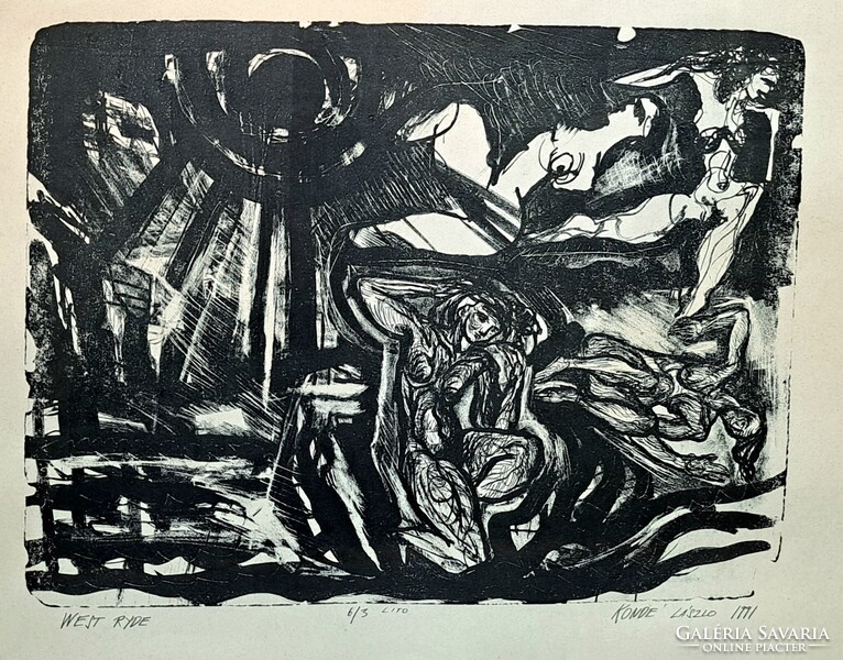 KONDÉ LÁSZLÓ GRAFIKA, RITKA! - győri festő, 1990-es évek - "West Ryde" Sydney, Ausztrália - modern