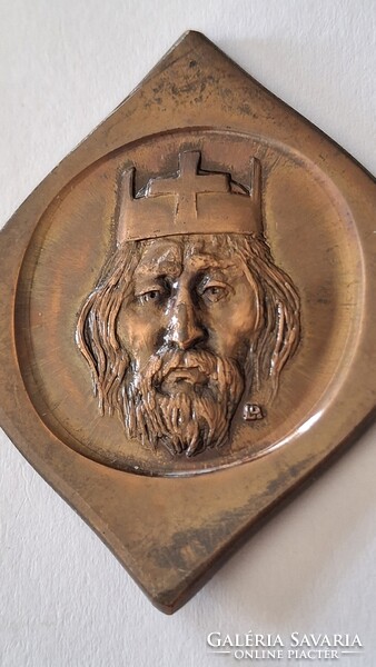 Ritka ! Lapis András (1942-) 1988. "I. István 975?-1038 - Szegedi Éremgyűjtők" bronz csegely érem