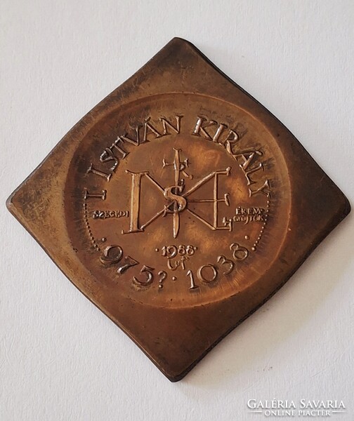 Ritka ! Lapis András (1942-) 1988. "I. István 975?-1038 - Szegedi Éremgyűjtők" bronz csegely érem