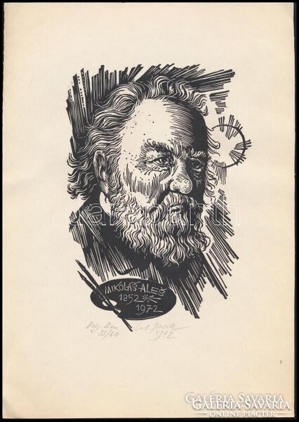 LADISLAV RUSEK (1927-2012): MIKOLÁŠ ALEŠ (1852-1972), LINÓ, PAPÍR, JELZETT, SZÁMOZOTT (33/60), HÁTUL