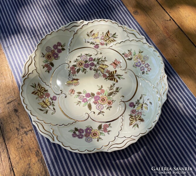Zsolnay pillangómintás nagyméretű dísz tányér, pillangó mintás falitányér tál
