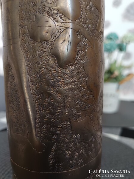 Régi Réz Töltényhüvely Hadifogoly Váza Háborús Emlék ágyúhüvely váza