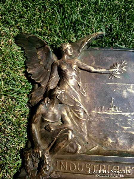 H. Kautsch ( 1859-1943) -  szecessziós bronz relief, dombormű - Industria et fortitudo