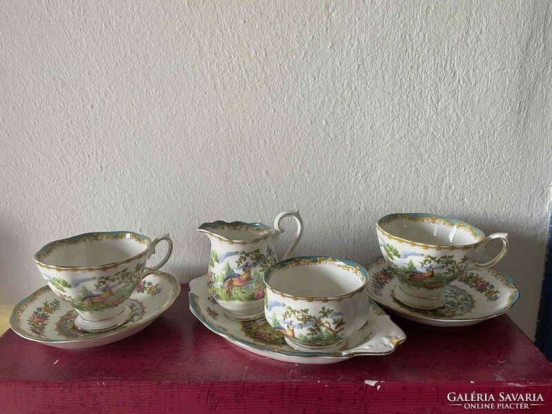 Ritka mintázatú "Chelsea madár" 2 személyes angol teás készlet, tejkiöntővel és cukortartóval!