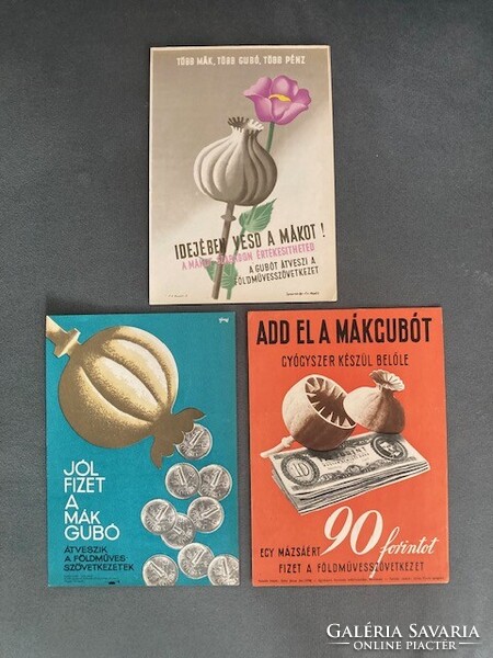 Retro régi mákgubó, mákos plakát, villamosplakát, reklám 3 darab