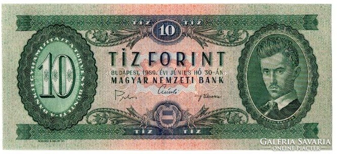 1969  papir 10  forintos   T1   állapotban  2 DR SORSZÁMKÖVETŐ