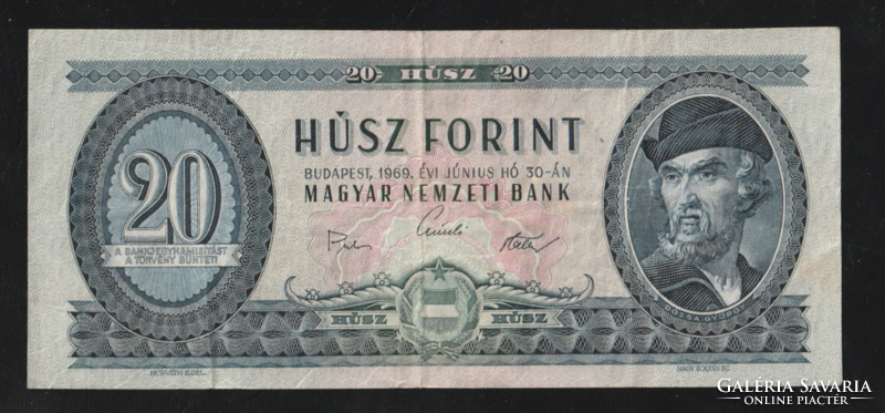 20 Forint 1969-es hajtásnyom látszik
