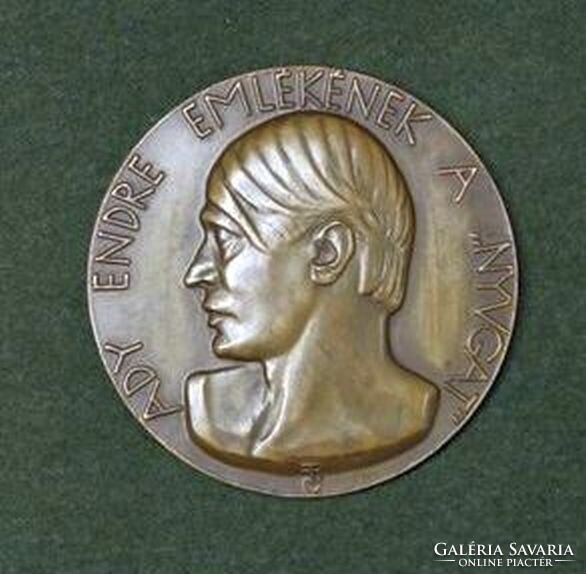Ady Endre Emlékérem: Beck Ö. Fülöp (1873 - 1945) / "Ady Endre emlékének a Nyugat", 1928, bronz