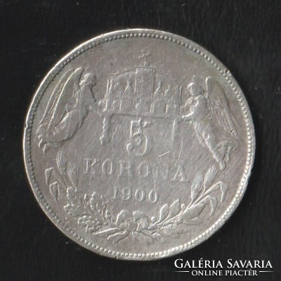 5 korona 1900 forgalmi érme, forgalmi kopással.