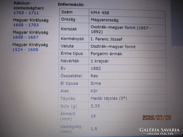 Magyar Királyi Váltópénz 1882KB  1 Krajcár XF