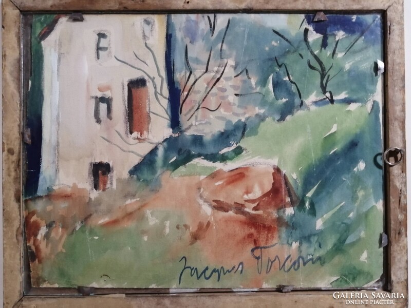 RUE Á PARIS - JELZETT FRANCIA KÉTOLDALI AKVARELL - HÁTTÉRBEN A SACRÉ COEUR BAZILIKA