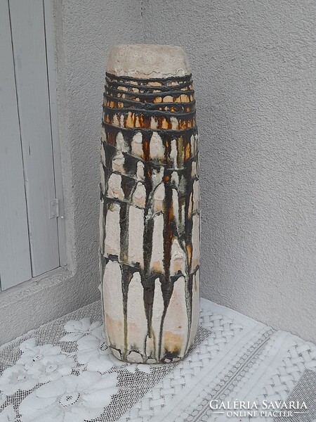1,-Ft JANÁKY VIKTOR (1933-1999) FESTETT RETRO KERÁMIA SAMOTT PADLÓVÁZA 60 CM