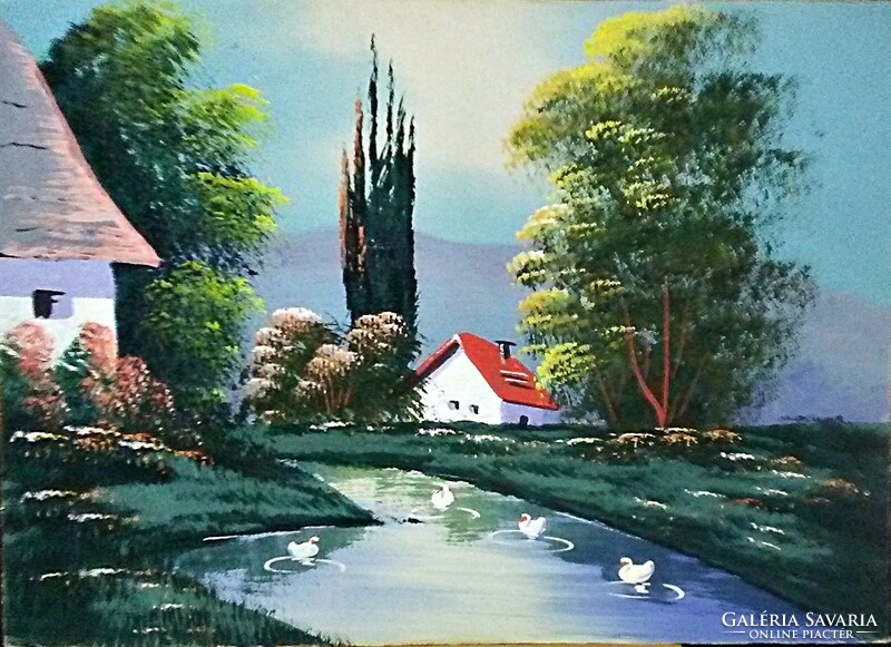 Festmény (06) - NÉGY KACSA FÜRDIK