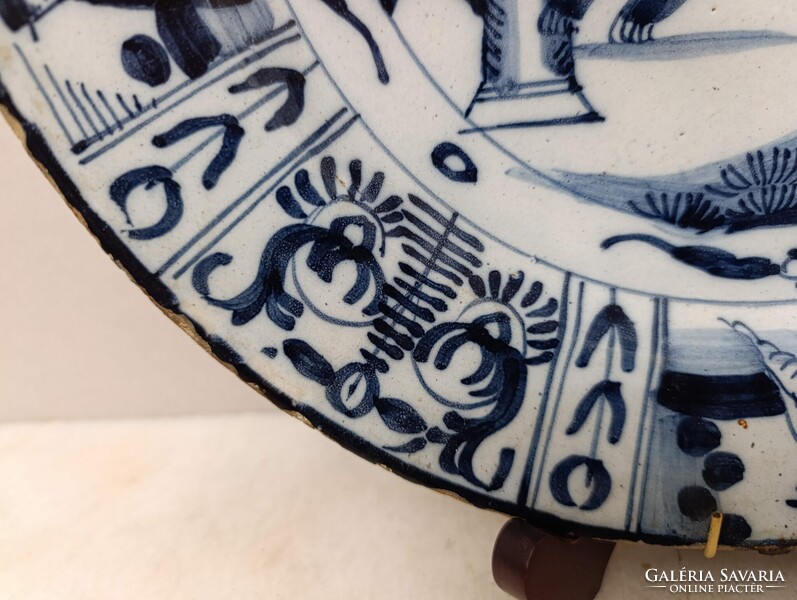 Antik zsidó delfti porcelán tányér tál oroszlán tóra tekercs judaika Delft 18. század 537 2954