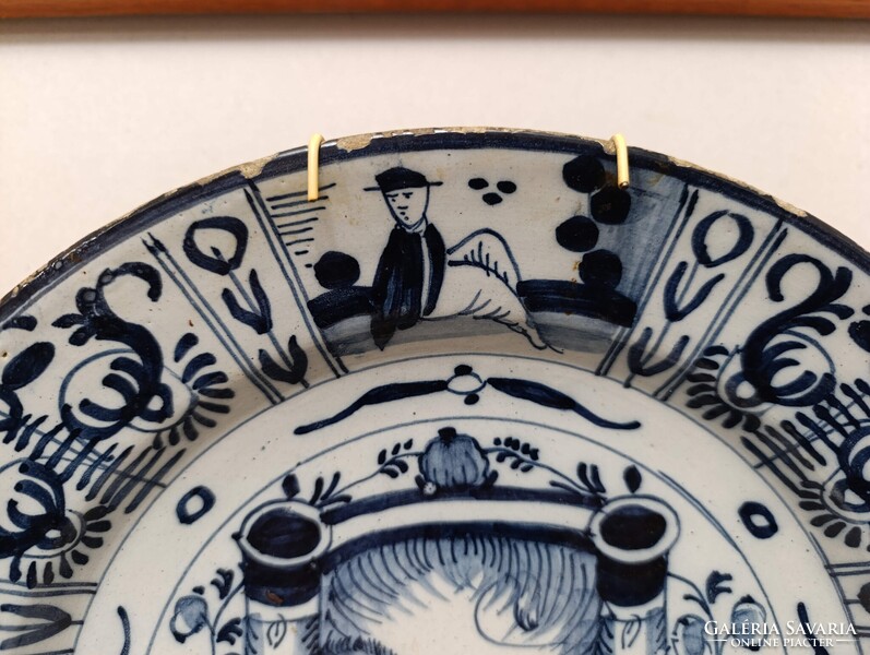 Antik zsidó delfti porcelán tányér tál oroszlán tóra tekercs judaika Delft 18. század 537 2954