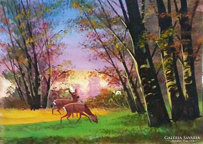 Festmény (07) - ŐZEK AZ ERDŐBEN