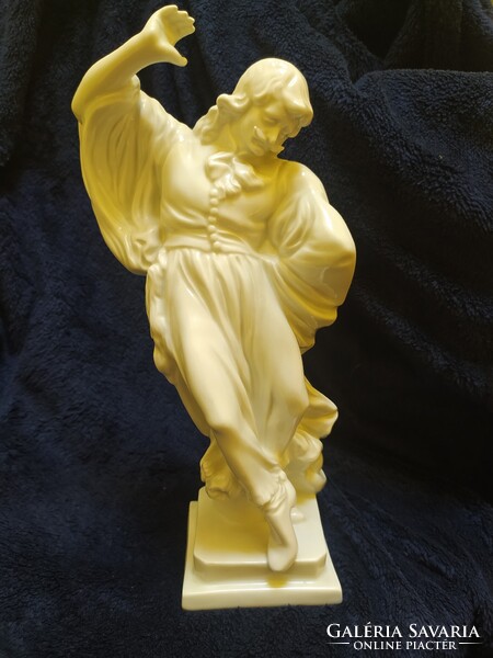 HERENDI: TÁNCOLÓ BETYÁR SZÉP FEHÉR PORCELÁN FIGURA, HIBÁTLAN, JELZETT, 29 CM