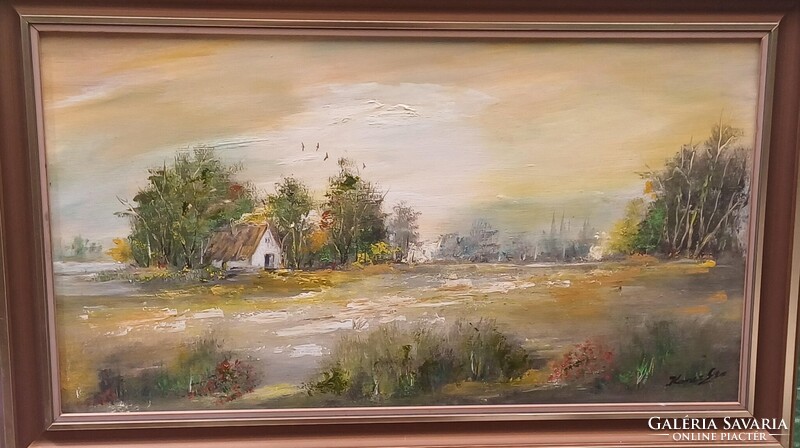 Koncz Eta, Alföldi tanya olajfestmény 67*36cm.