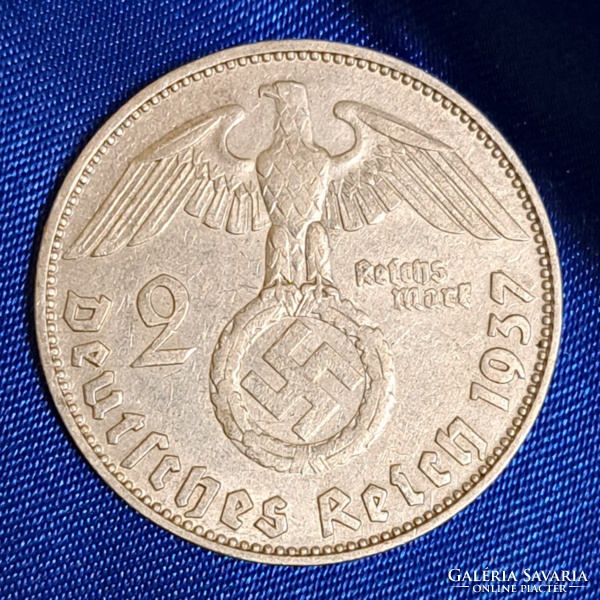 Horogkeresztes ezüst birodalmi 2 Márka 1937. D. (2338)