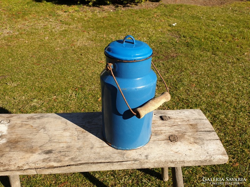 Enamelled 2 L Old Vintage Weiss Manfréd Milk Can WM Csepel Blue Enamel Can