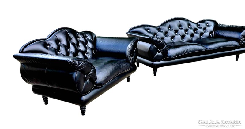 Exluzív Swarovski gombos luxus Olasz chesterfield jellegű bőr ülőgarnitúra B237