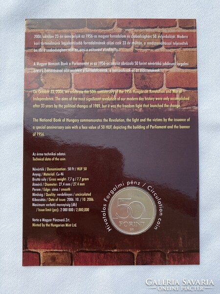 Az 1956-os magyar forradalom 50. évfordulója bliszter 1956-os UNC 50 Forintossal