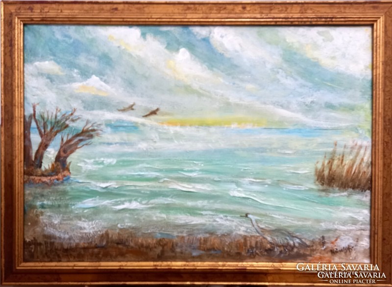 Két Balatoni kép együtt. Prima díjas művésztől tanúsítvánnyal.60x90 + 45x60 Károlyfi Zsófia (1952-)