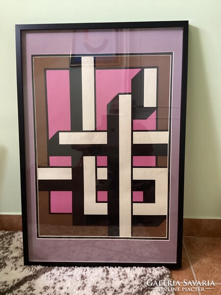 Bak Imre"Geometrikus kalligráfia" Szitanyomat,izlésesen paszpaturozva, keretezve! Falra  akasztható!