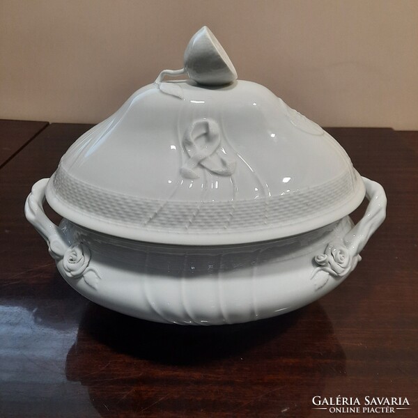 12 személyes Fehér Herendi porcelán citrom fogós leveses tál