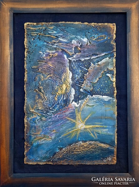 Prima díjas művésztől, Sorsunk csillaga. 30x40cm-es külső méretű parafa kép,  Károlyfi Zsófia(1952)