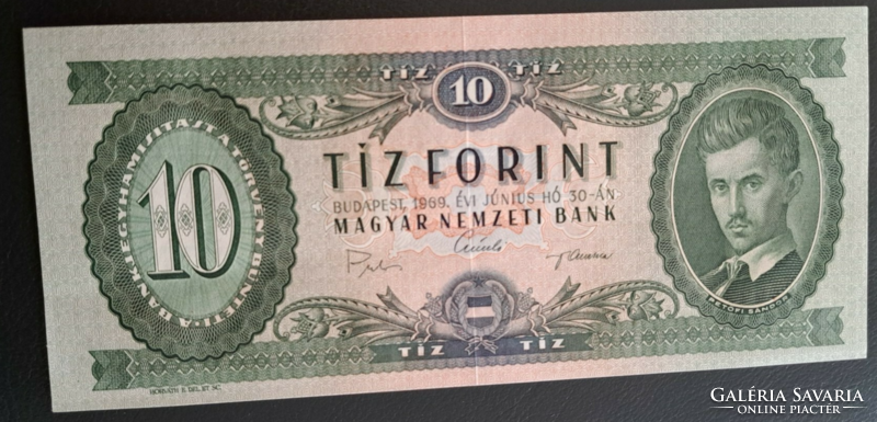 1969-es 10 forint A 669 013472 (elcsúszott előlap, hátlap)hajtatlan szép papír (15)