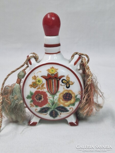 Zsolnay pajzspecsétes porcelán kulacs virágos mintával eredeti dugóval hibátlan állapotban 9,5 cm.