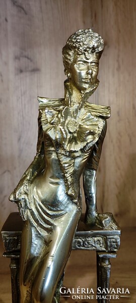 Elegáns filigrán hölgy rokokó ruhában-artdéco réz kisplasztika. Gyűjteményből!