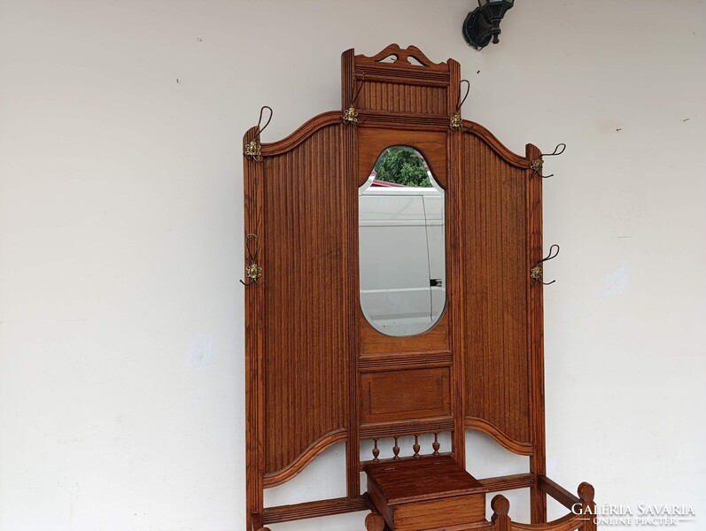 Előszobafal antik bútor nagy méretű dekoratív art deco tükrös ruhafogas fogas előszoba fal 972 3084