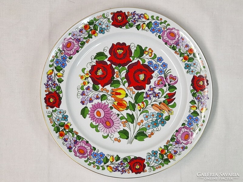 Kalocsai gyönyörű kézzel festett porcelán virág mintás tál vagy fali dísz hibátlan állapotban 24 cm.