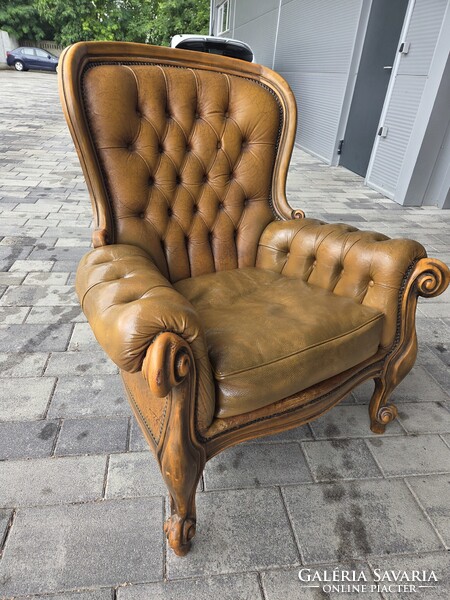 Chesterfield stílusú javított bőr fotel