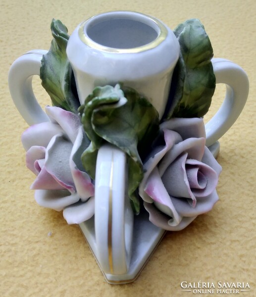 Herendi porcelán - rózsás - füles gyertyatartó - alján jelzett - Zugló