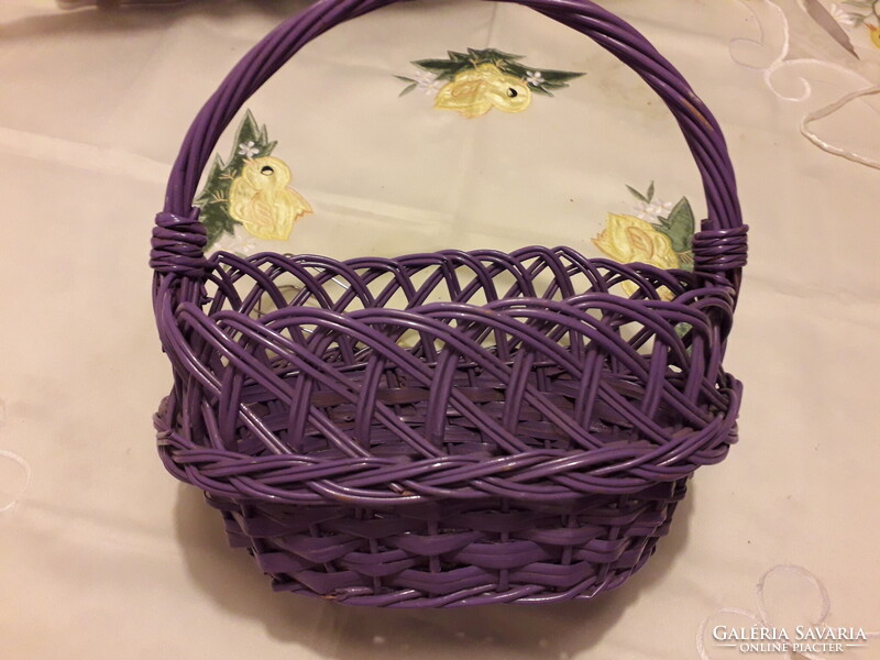 Lila színű fonott füles vessző kosár 24xx25x13 cm.