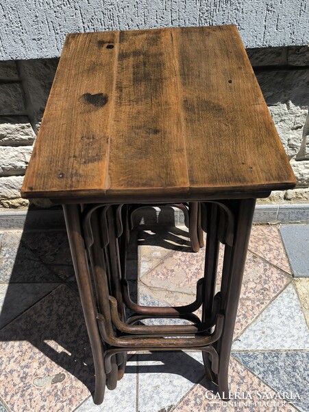 Antik Thonet tonett 3 részes Zsúr asztal, viràgtartó Posztamens szobor tartó konzol laptop Art Deco