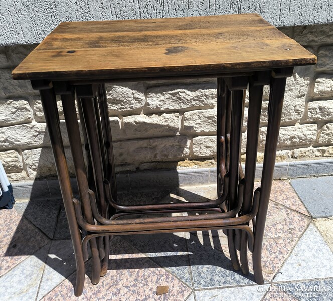 Antik Thonet tonett 3 részes Zsúr asztal, viràgtartó Posztamens szobor tartó konzol laptop Art Deco