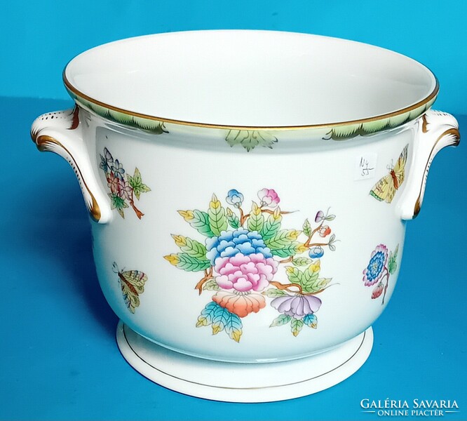 Herendi füles kaspó , Viktória mintával. Mag.: 13,8 cm, átm.: 16,6 cm.