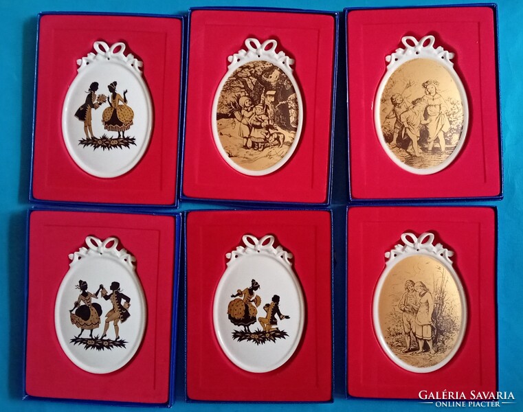 6 Német porcelán  falidísz  ,  Tettau márka , 3 art-deco árnykép