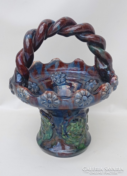 Szecessziós ,Veres Lajos ( 1882- 1918 ) - Mezőtúr, mázas fonott füles kosár ,asztalközép