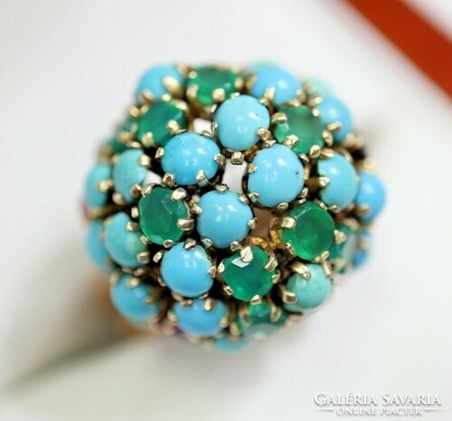 Csodálatos rubin-smaragd türkiz gyűrű 585 arany