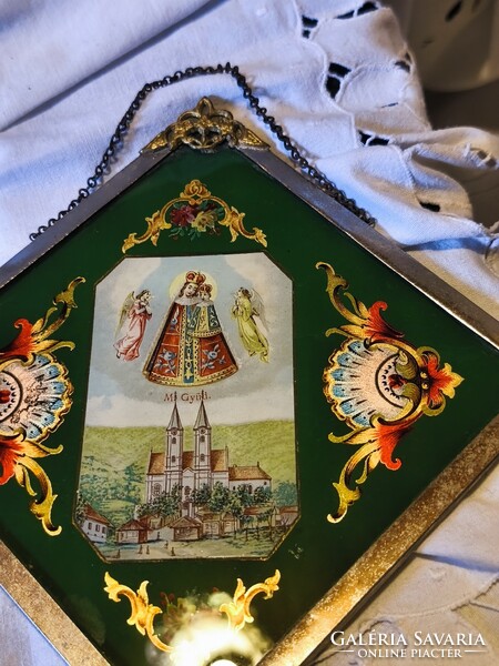 Antik Máriagyűdi kegykép, fém díszes keretben.  30