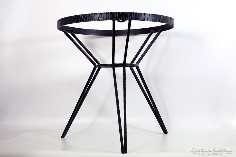 1970. Iparművészeti Vállalat Háromlábú Asztalka Mázas Kerámia Lappal 55x52x52cm | Magyar Asztal