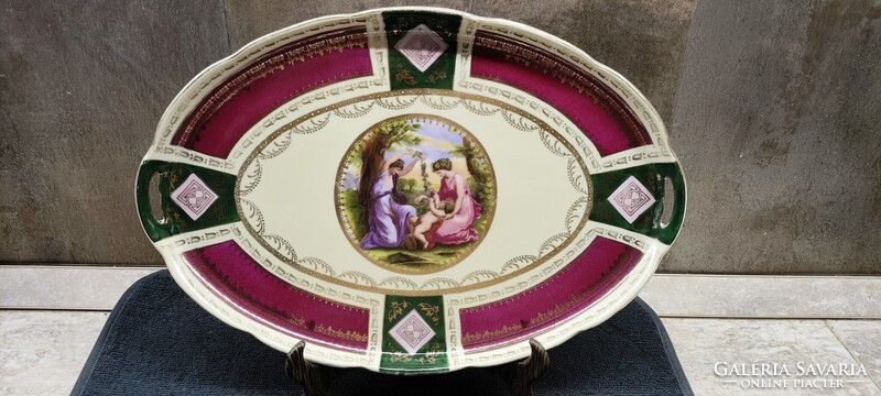 Gyönyörűen díszített „Old Vienna” (Alt Wien) porcelán tál áttört fülekkel