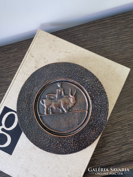 Vintage réz/ bronz iparművészeti falidísz, tál - Európa elrablása