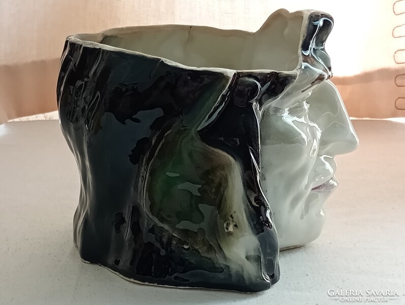 Majolika humidor 17x17x13cm - kaspó ceruzatartó polcdísz régi