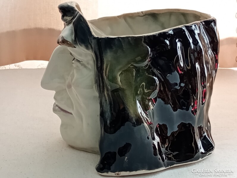 Majolika humidor 17x17x13cm - kaspó ceruzatartó polcdísz régi